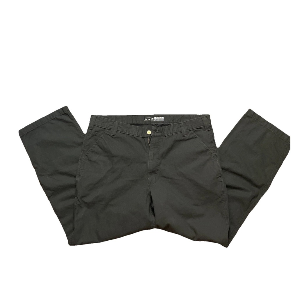 Carhartt Men's 40x32 Relaxed Fit Rugged Flex Canvas Work Pant Brown Green Peat - Picture 6 of 10